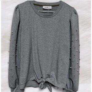 Shiraleah Gray Pearl-Embellished Tie-Hem Sweatshirt